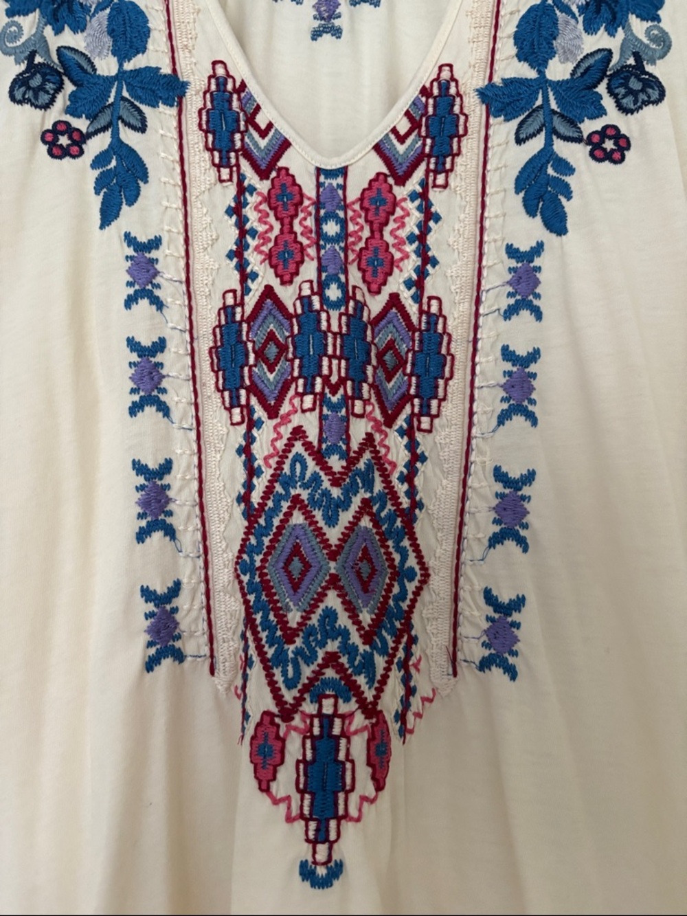 Johnny Was Cream Tunic with Blue Floral & Multicolor Embroidery - Picture 2 of 7